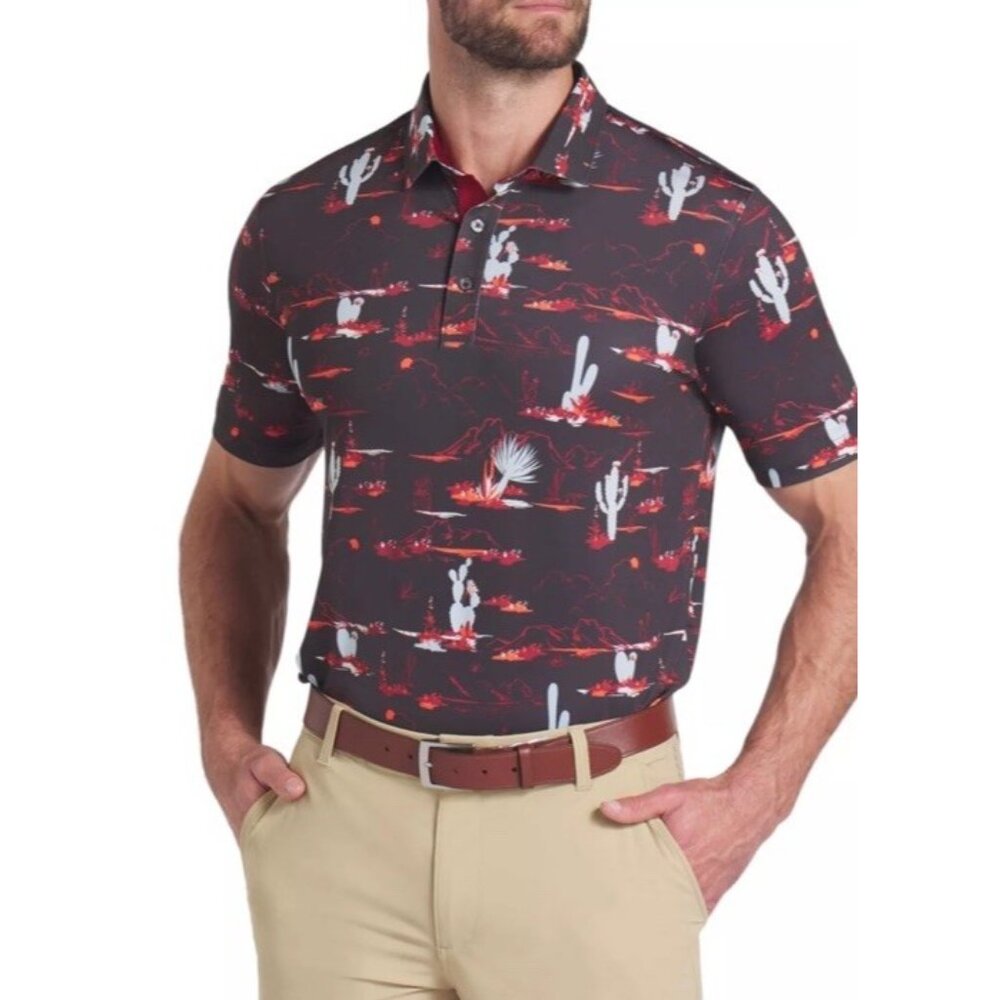 Puma MATTR Bushland Golf Polo Black Intense Red Mountains Desert Cactus Medium - Picture 3 of 5